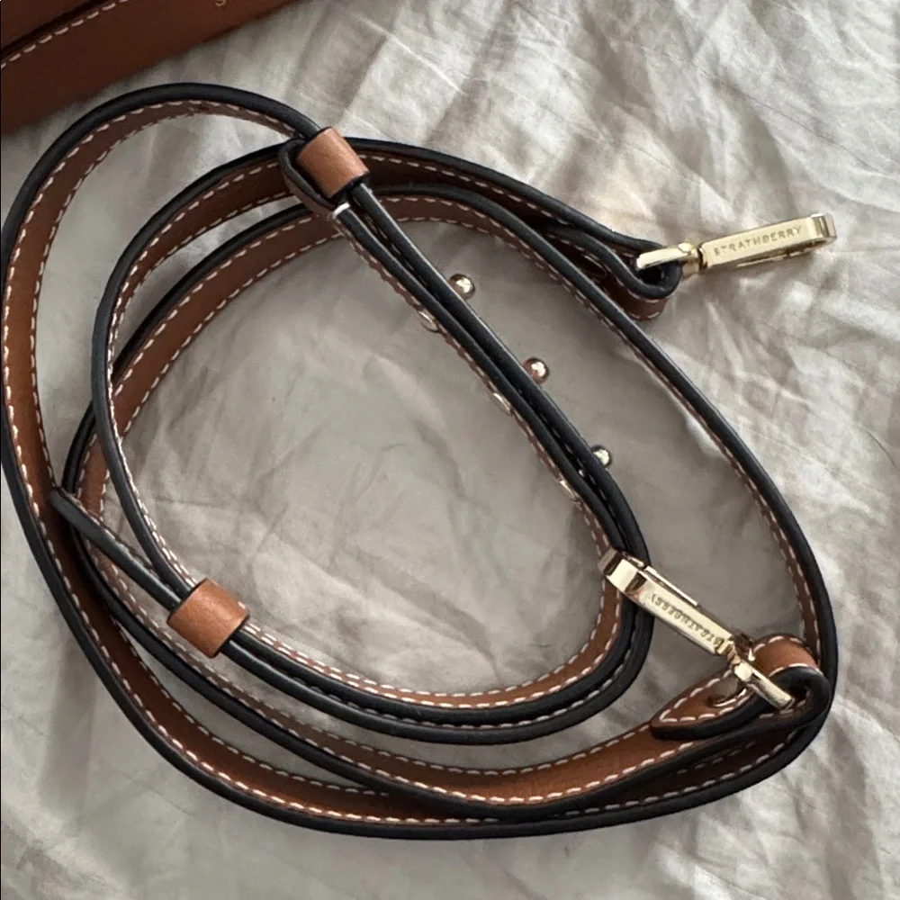 Strathberry Mosaic Nano Leather Mini Tote in tan with vanilla stitching NWT - Picture 16 of 17